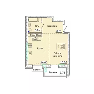 Свободной планировки кв. Бурятия, Улан-Удэ Энергетик мкр,  (40.96 м)