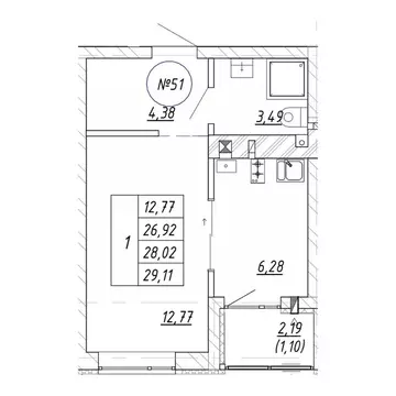 1-к кв. Калининградская область, Зеленоградск  (29.11 м)