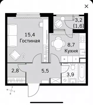 1-к кв. Москва Строительный проезд, 9к1 (38.9 м)