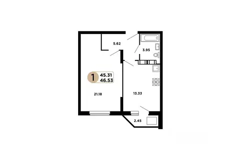 1-к кв. Самарская область, Самара Московское шоссе, 18-й км, 57 (45.31 ...