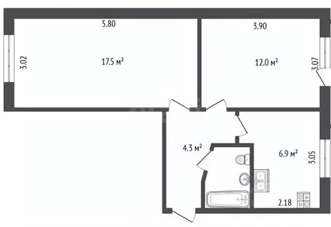 2-к кв. Вологодская область, Череповец ул. Максима Горького, 77 (44.0 ...