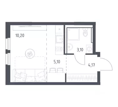 Квартира, студия, 22.57 м