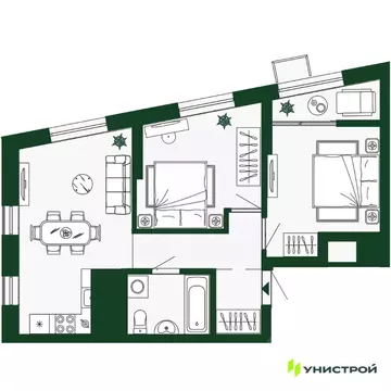 2-к кв. Свердловская область, Екатеринбург ул. Цвиллинга, 7/6 (52.9 м)