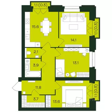 3-к кв. Чувашия, Чебоксары просп. Чебоксарский (78.8 м)