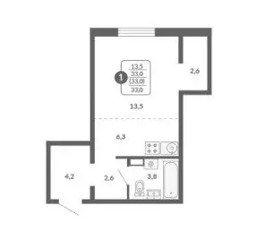 Квартира-студия: Киров, улица Потребкооперации, 34к1 (33 м)