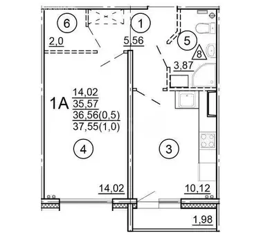 1-комнатная квартира: Тверь, Новочеркасская улица, 57 (36 м)