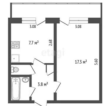 Квартира, 1 комната, 33 м