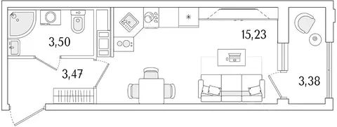 Студия Санкт-Петербург Гранат жилой комплекс (23.89 м)