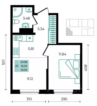 2-к кв. Адыгея, Майкопский район, пос. Тульский ул. Заречная (35.59 м)