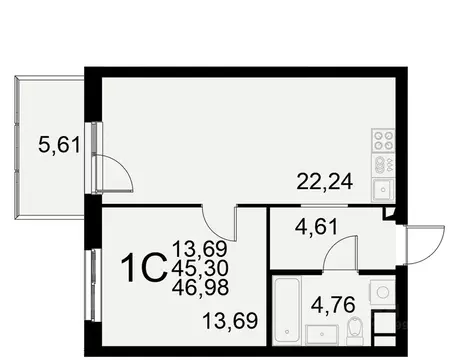 1-к кв. Тульская область, Тула Пушкинская ул., 2Г (45.3 м)