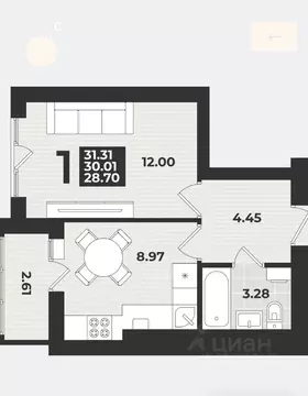 1-к кв. Калининградская область, Калининград ул. Героя России ...