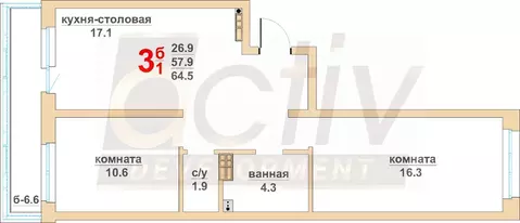 2-к кв. Свердловская область, Екатеринбург ул. Военная, 18 (57.9 м)
