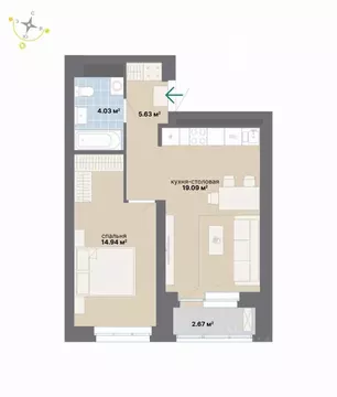 1-к кв. Свердловская область, Екатеринбург ул. Студенческая, 16 (46.36 ...