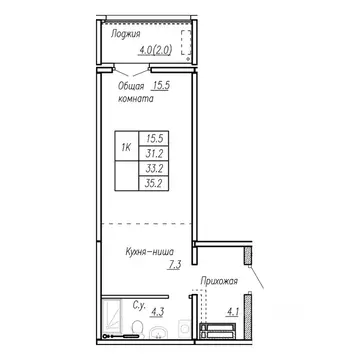 1-к кв. Алтайский край, Барнаул ул. Антона Петрова, 210Б (33.2 м)