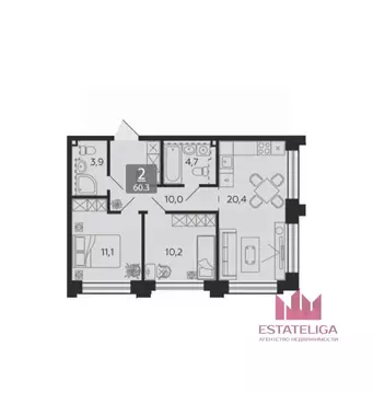 2-к кв. Москва 1-я оч., Шагал жилой комплекс, к13 (60.3 м)