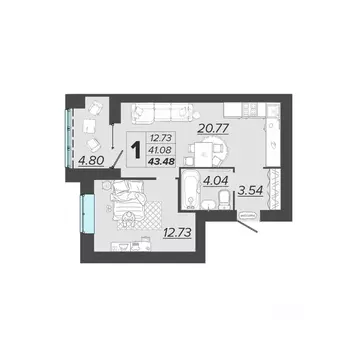 1-к кв. Брянская область, Брянск Архитектор жилой комплекс (43.48 м)