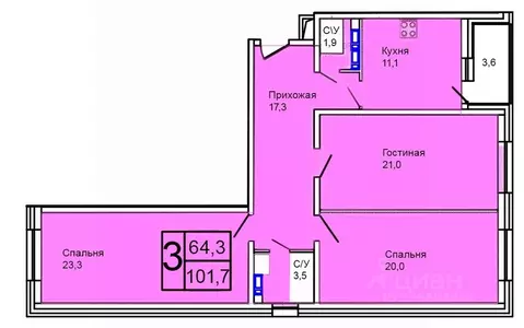3-к кв. Москва Троицк поселение,  (101.7 м)