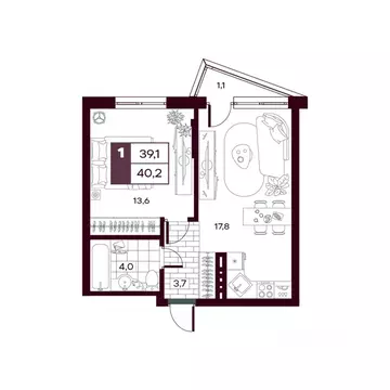 1-к кв. Тюменская область, Тюменский муниципальный округ, д. Дударева ...