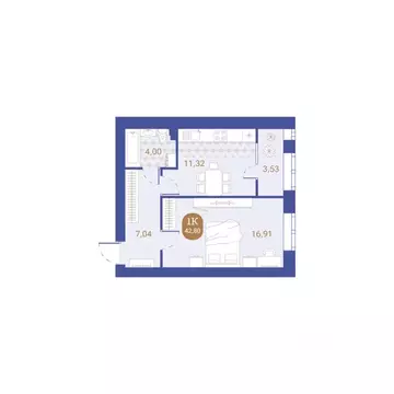 1-к кв. Пензенская область, Пенза Артель жилой комплекс (42.8 м)