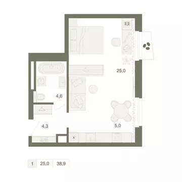 1-к кв. Башкортостан, Уфа Родина Парк жилой комплекс (38.9 м)