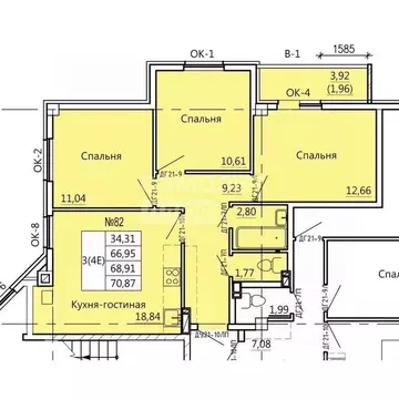 4-к кв. Курская область, Курск Театральная ул., 14 (70.8 м)