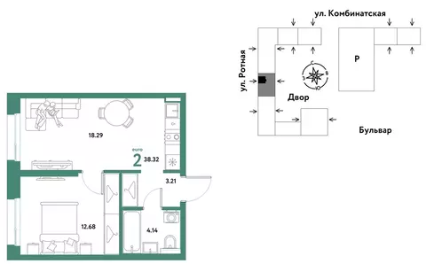 2-комнатная квартира: Екатеринбург, Ленинский район (38.32 м)