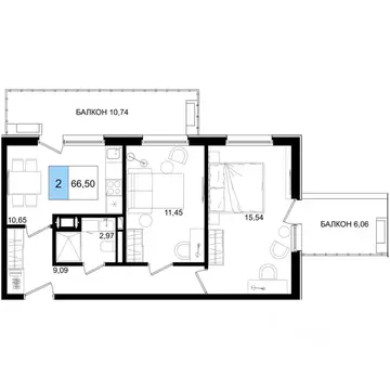 2-к кв. Краснодарский край, Анапа Лучи жилой комплекс (66.5 м)