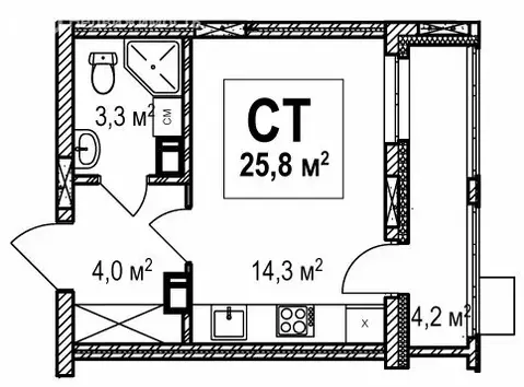 1-комнатная квартира: Нижний Новгород, проспект Гагарина, 36к4 (25.8 ...