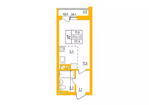 Студия Башкортостан, Уфа Инорс-4Б мкр, Акварель жилой комплекс (22.4 ...