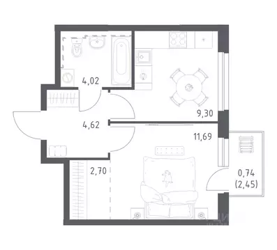 1-к кв. Башкортостан, Уфа ул. Рашита Манурова (33.07 м)