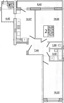 2-к кв. Смоленская область, Смоленск ул. Нахимова, 23А (70.3 м)