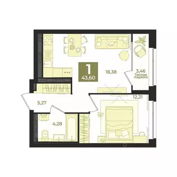 1-к кв. Свердловская область, Екатеринбург пер. Ударников, 33 (43.6 м)