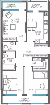 3-к кв. Крым, Алушта На Фонтанке жилой комплекс (76.87 м)