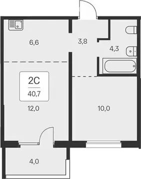 2-комнатная квартира: Новосибирск, квартал на Игарской (36.7 м)