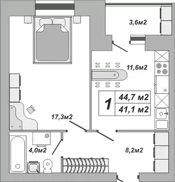 1-к кв. Тамбовская область, Тамбов ул. Чичерина, 7/3 (44.7 м)