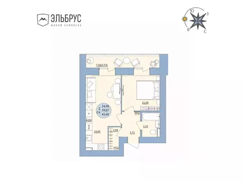 2-к кв. Башкортостан, Уфа Кавказская ул., 24 (42.6 м)