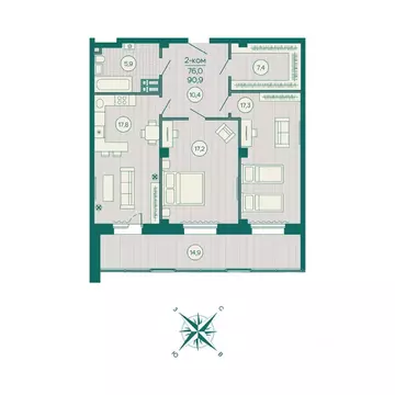 2-к кв. Приморский край, Владивосток Русская ул., 5А (90.9 м)