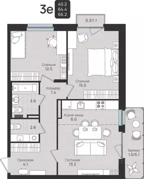 3-к кв. Пермский край, Пермь ул. Космонавта Беляева, 210 (66.2 м)