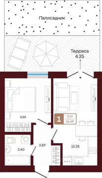 1-к кв. Башкортостан, Иглинский район, с. Акбердино  (36.69 м)