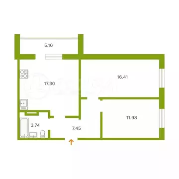 2-комнатная квартира: Тюмень, Алматинская улица, 5 (56.9 м)