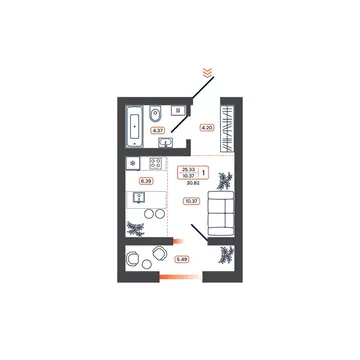 Квартира-студия: Батайск, ЖК Темп (30.82 м)