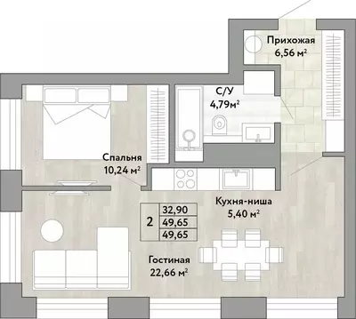 2-к кв. Хабаровский край, Хабаровск Облачный пер. (49.65 м)