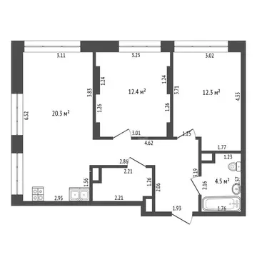 2-комнатная квартира: Тюмень, Интернациональная улица, 199к9 (60.8 м)