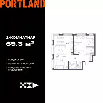 2-к кв. Москва Портлэнд жилой комплекс (68.9 м)