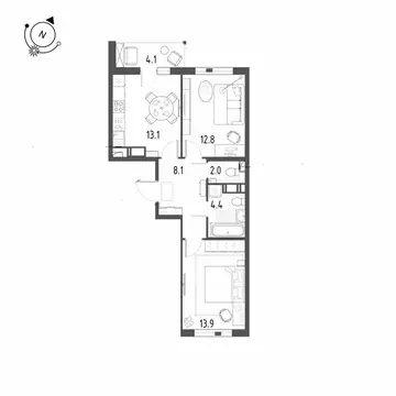 2-комнатная квартира: посёлок Шушары, Чудовская улица, 14к1 (56.6 м)