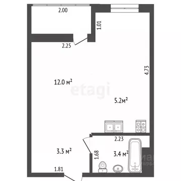 Студия Москва пос. Коммунарка, ул. Потаповская Роща, 20к2 (23.9 м)