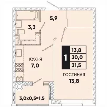 1-к кв. Ростовская область, Ростов-на-Дону ул. Берберовская (31.0 м)