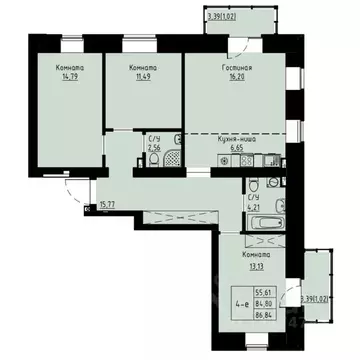 4-к кв. Красноярский край, Красноярск ул. Елены Стасовой, 82 (87.2 м)