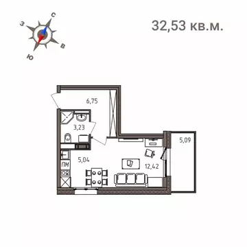 1-к кв. Карелия, Петрозаводск Новая жизнь жилой комплекс (32.53 м)