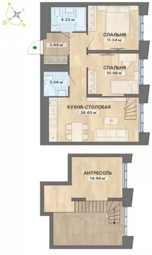 2-к кв. Свердловская область, Екатеринбург ул. Кузнецова, 11А (74.02 ...